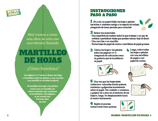sample pages, Leaf Pounding Journal, Spanish language edition