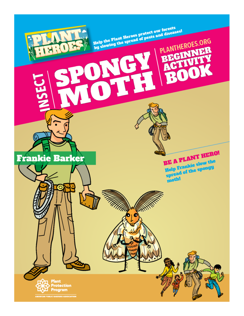 cover image of activity book about spongy moths with colorful illustrations