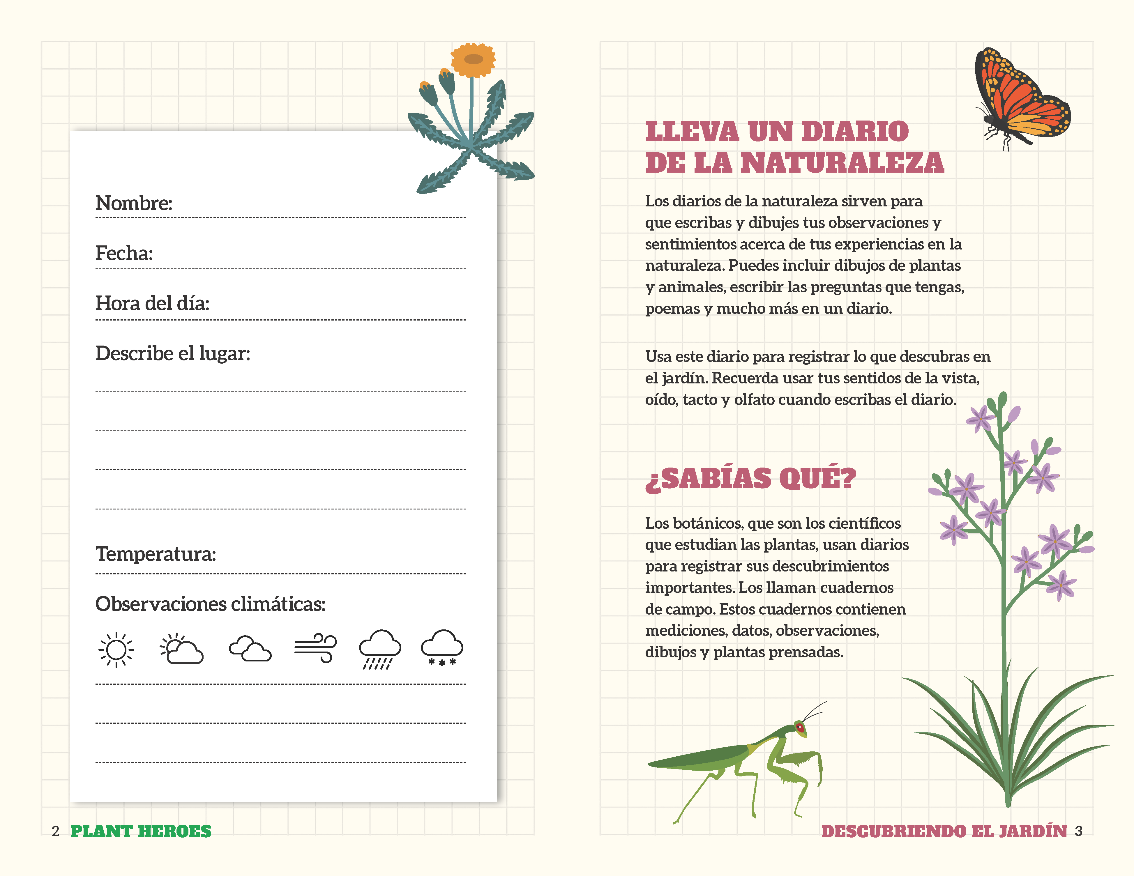 internal pages of the garden discovery journal with space to journal