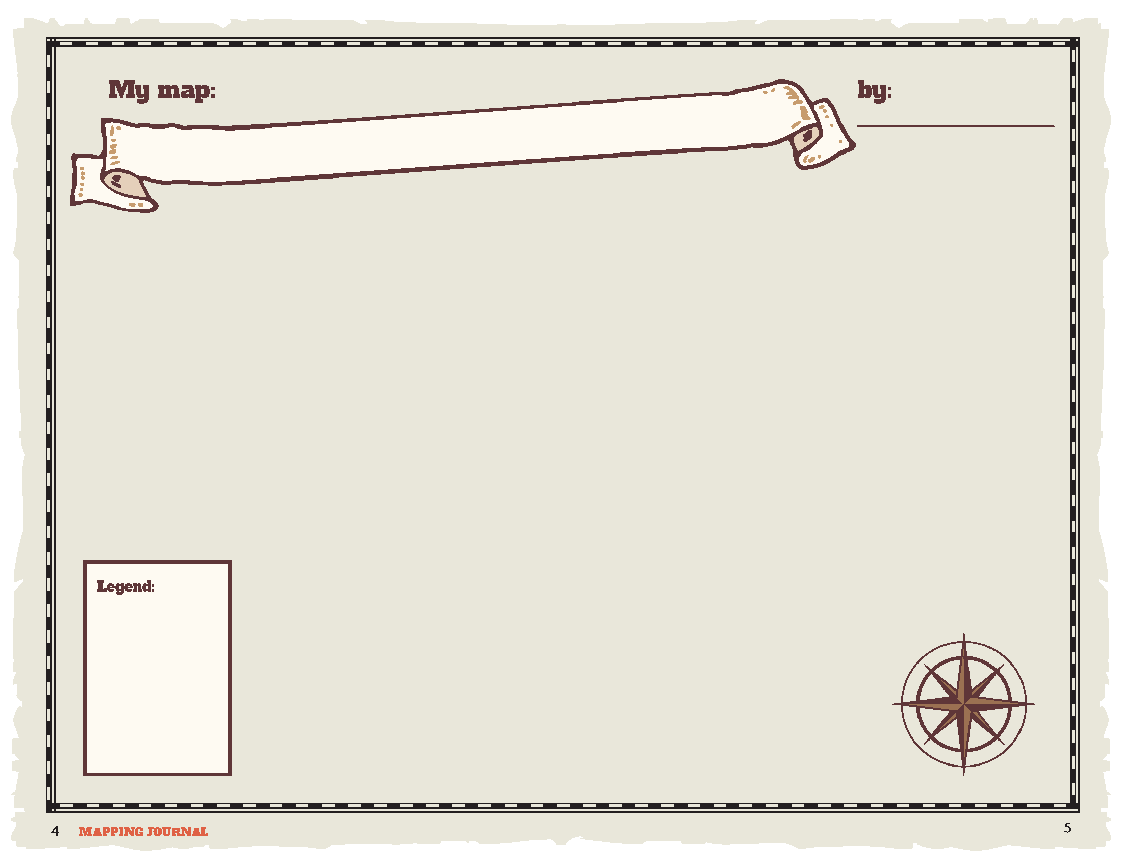 page for learners to draw their own map with blank legend box and compass rose images