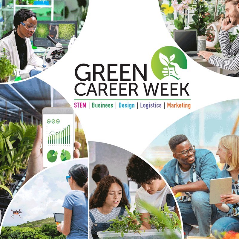logo image for green career week with images of people doing green careers