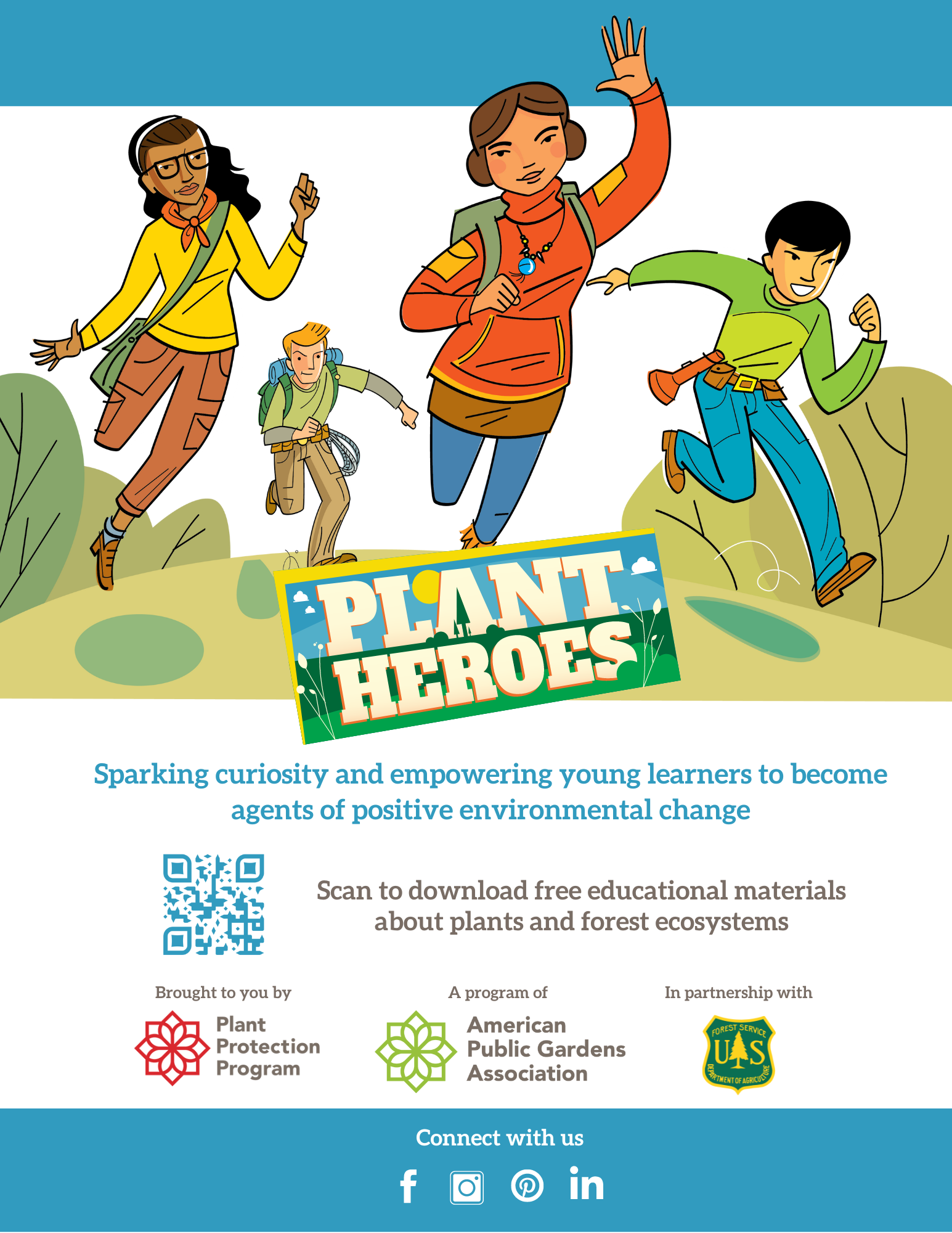 images of the plant heroes running and a QR to the website